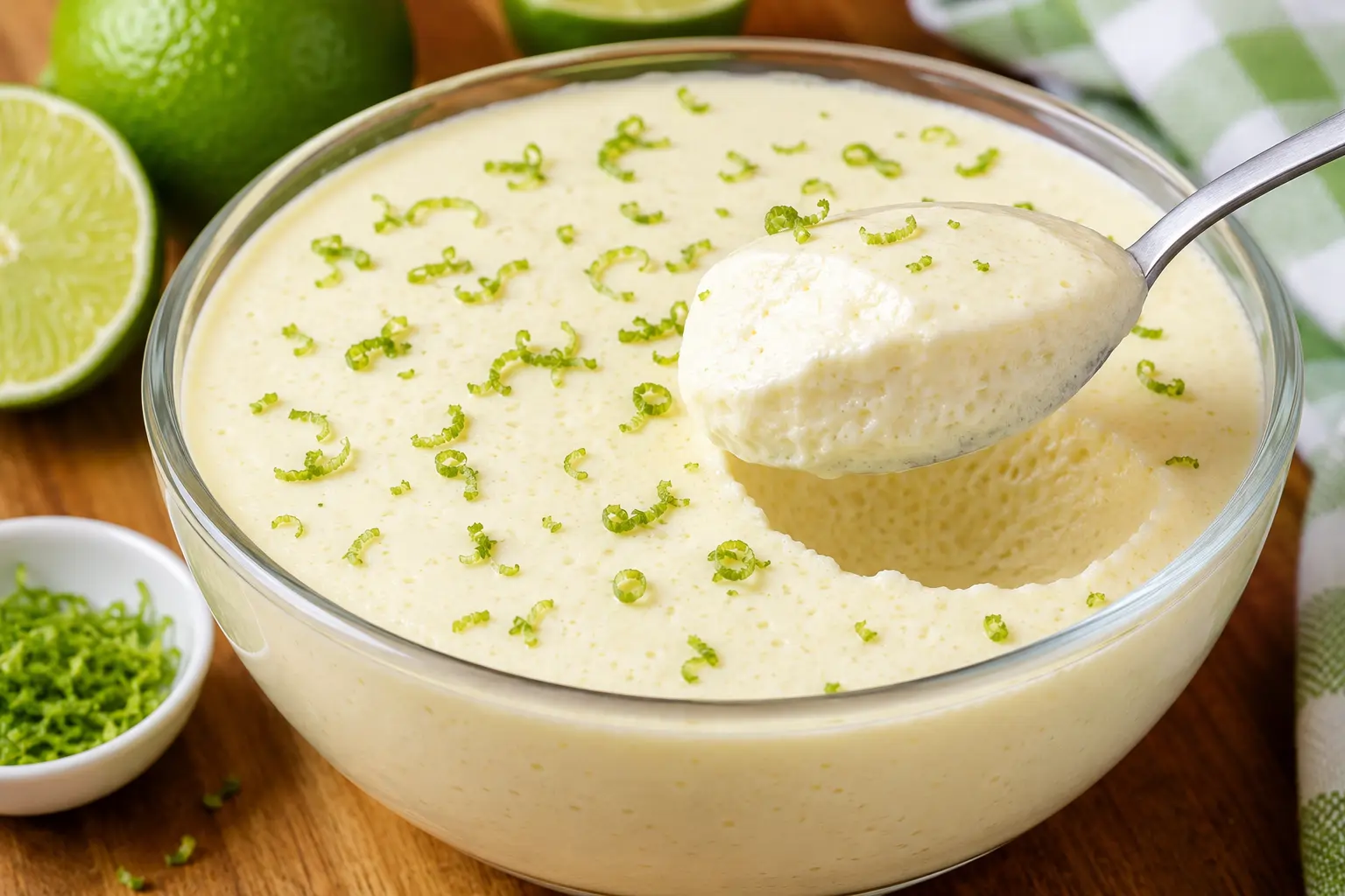Mousse de limão cremoso servido em taças com raspas de limão por cima
