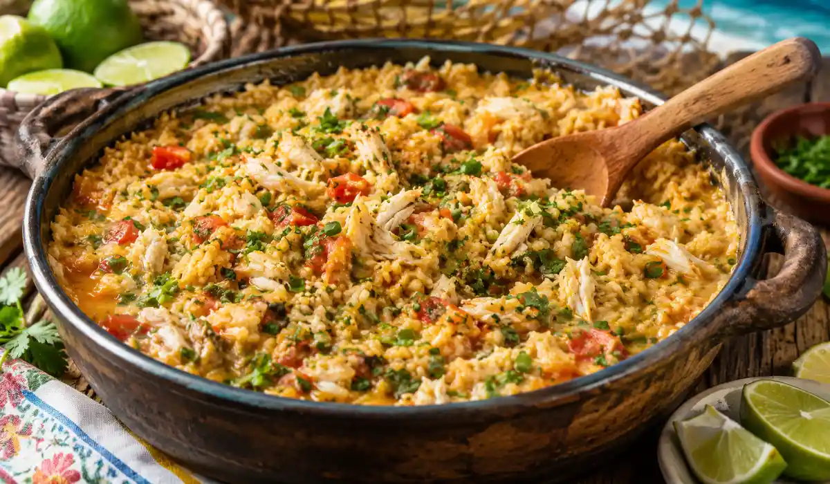Arroz de siri em uma panela só cremoso com tempero verde