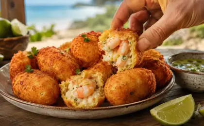 Bolinho de Aipim com Camarão Crocante