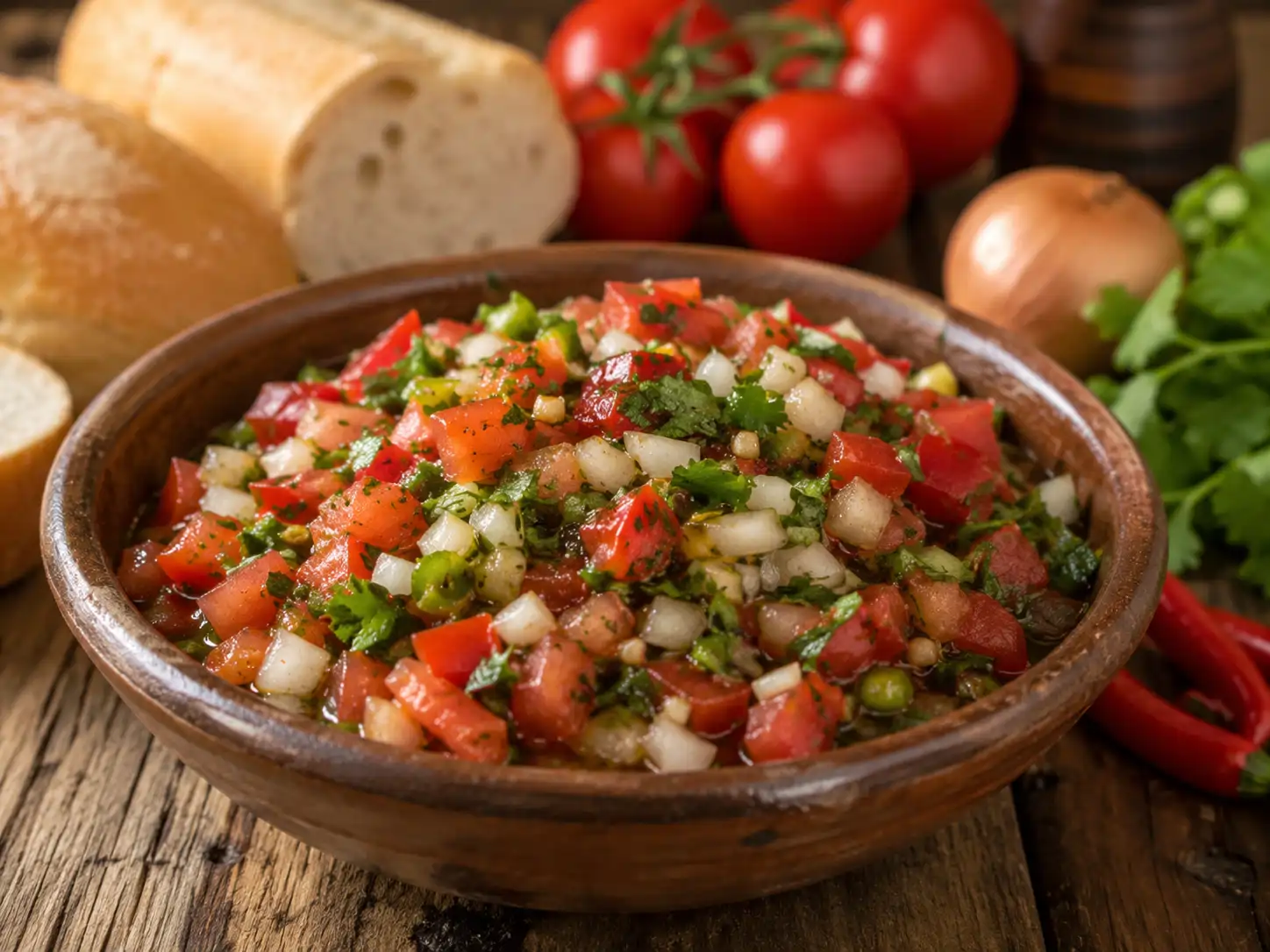 Pebre chileno fresco com tomate, cebola, coentro, pimenta e limão