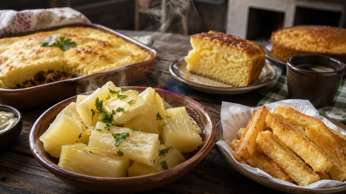 receitas com aipim de vó servidas em mesa caseira