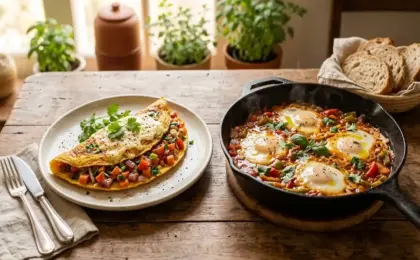 2 receitas com ovo para jantar: omelete de legumes e ovos ao molho de tomate
