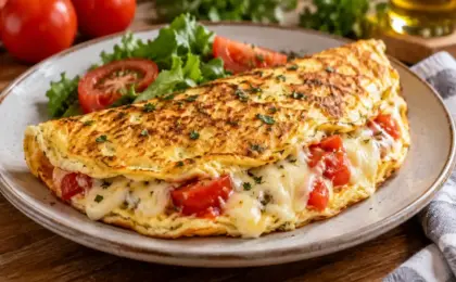Omelete de queijo e tomate para jantar
